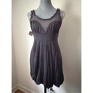 Y2K Dark Gray Ruffled Sheer Panel Babydoll Bubble Tank Dress